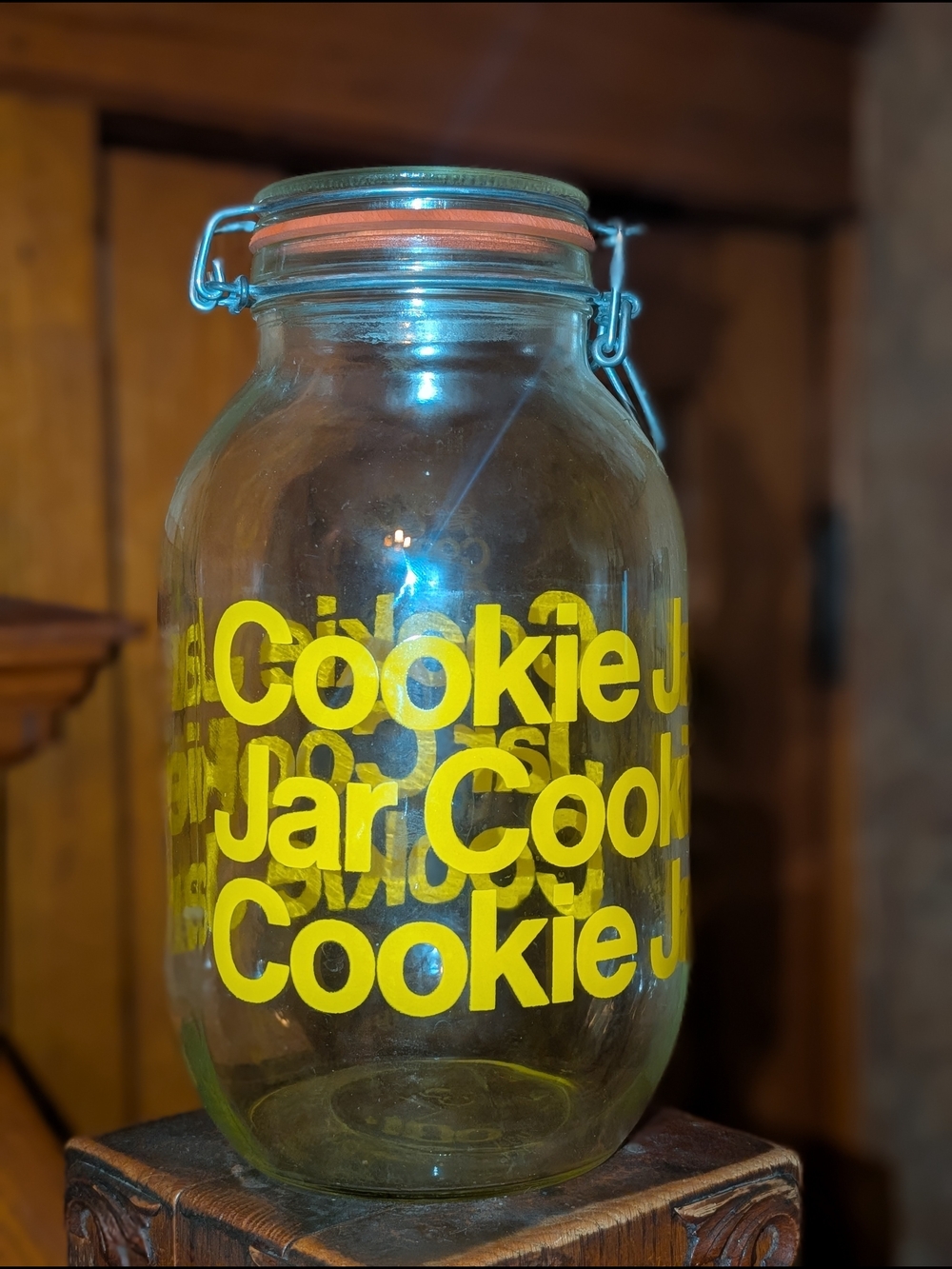 Vintage Cookie Jar Glass Yellow 3 Liter Carlton USA Storage Container mcm